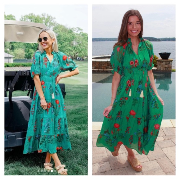 Anthropologie THML Green Floral Tamara Midi Dress - Picture 3 of 16